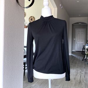 J. Crew Black Mocked Ruffled Neck Long Sleeves Ruffled XXS NWOT